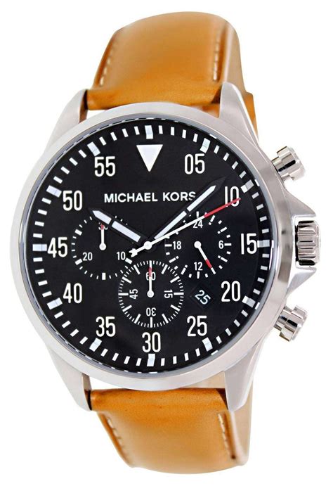 michael kors watches men's black pu chronograph watch bands|Michael Kors black dial watch.